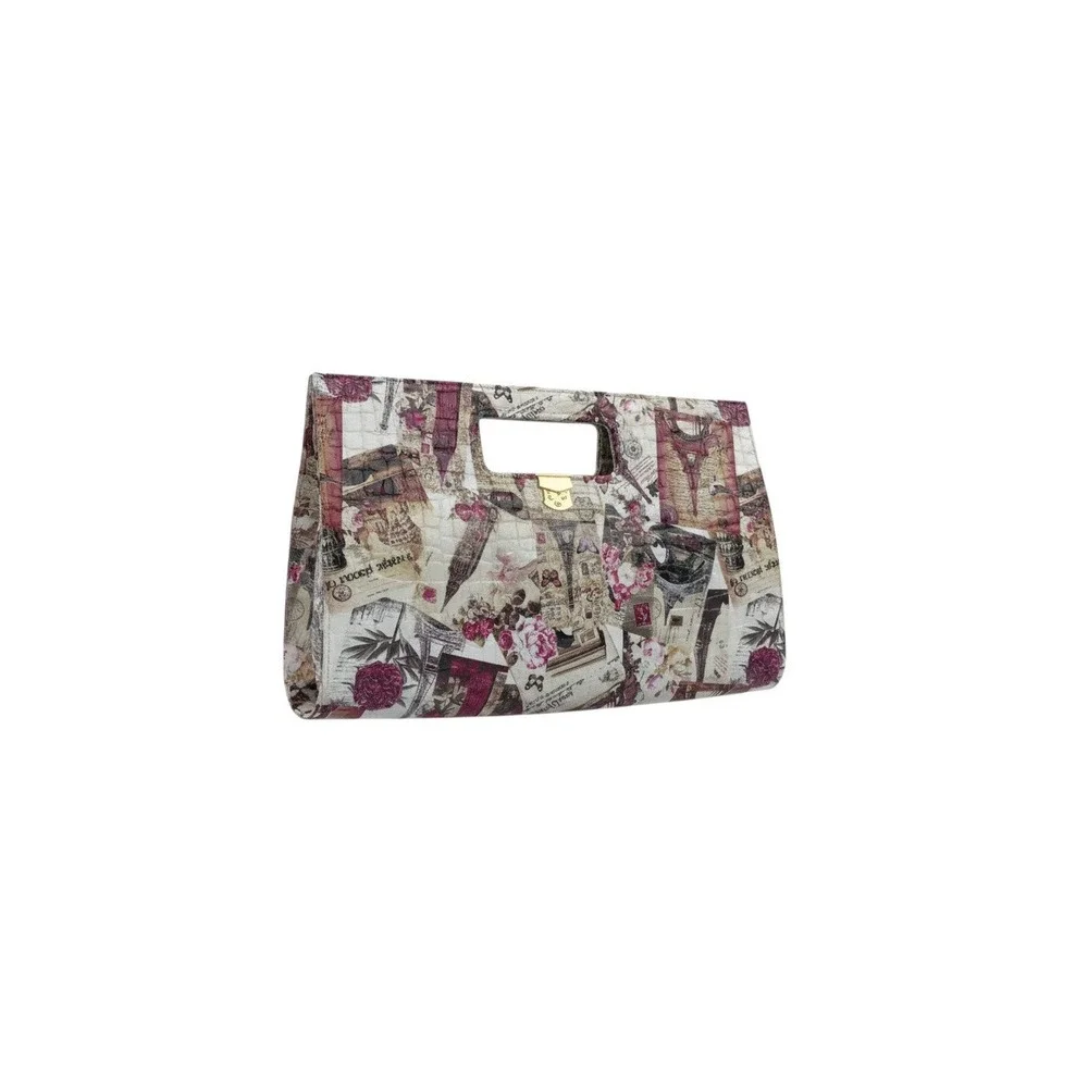 Unbranded Paris Collage Clutch Womens Large Multicolor Excellent Travel Theme